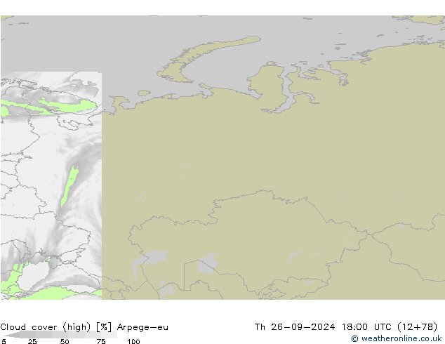 Cloud cover (high) Arpege-eu Th 26.09.2024 18 UTC