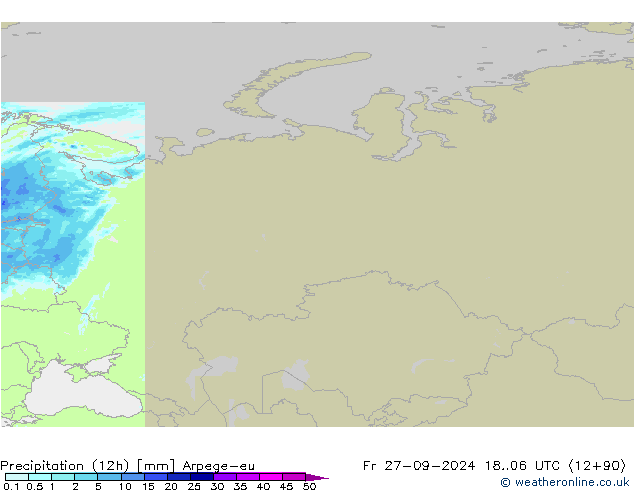 Totale neerslag (12h) Arpege-eu vr 27.09.2024 06 UTC