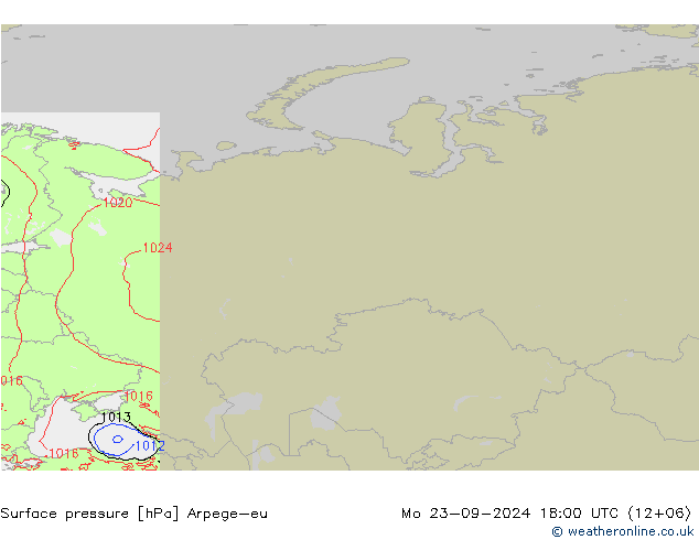 Surface pressure Arpege-eu Mo 23.09.2024 18 UTC