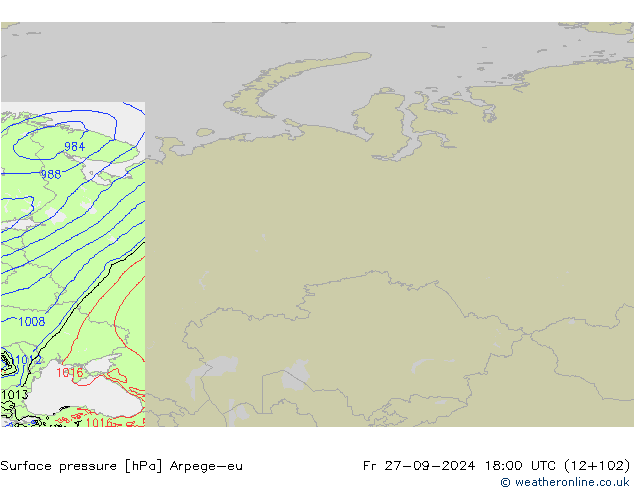 Pressione al suolo Arpege-eu ven 27.09.2024 18 UTC