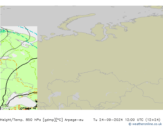 Height/Temp. 850 hPa Arpege-eu Tu 24.09.2024 12 UTC