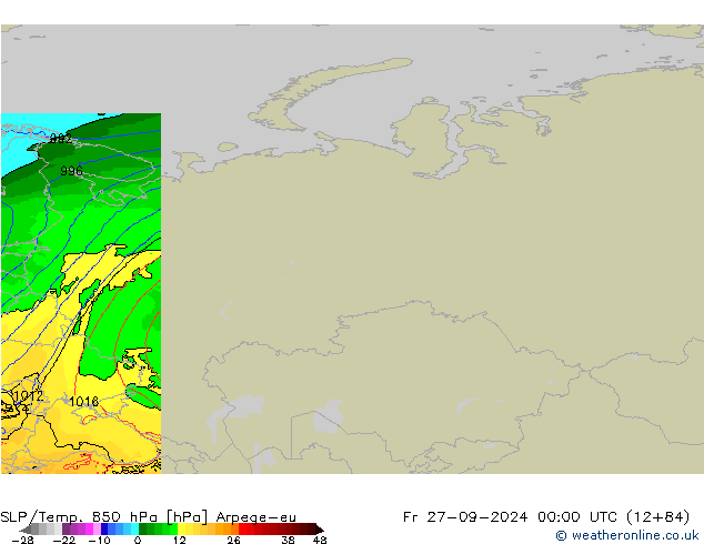 SLP/Temp. 850 hPa Arpege-eu  27.09.2024 00 UTC