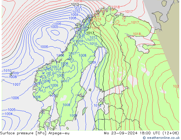 Surface pressure Arpege-eu Mo 23.09.2024 18 UTC