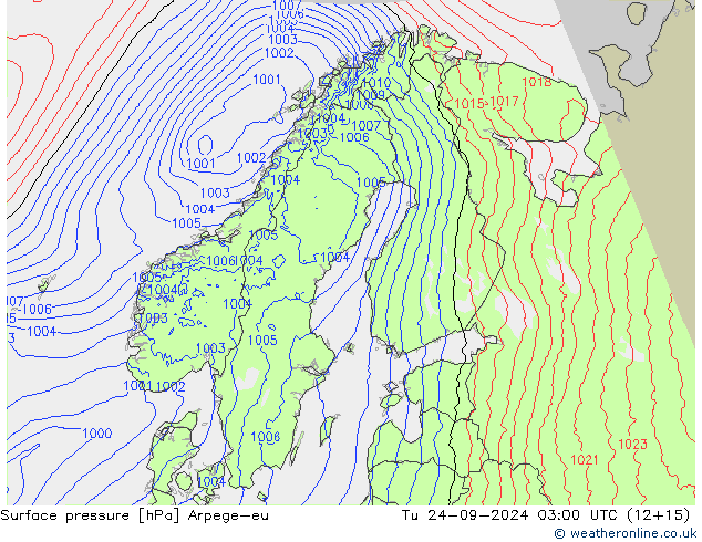 Surface pressure Arpege-eu Tu 24.09.2024 03 UTC