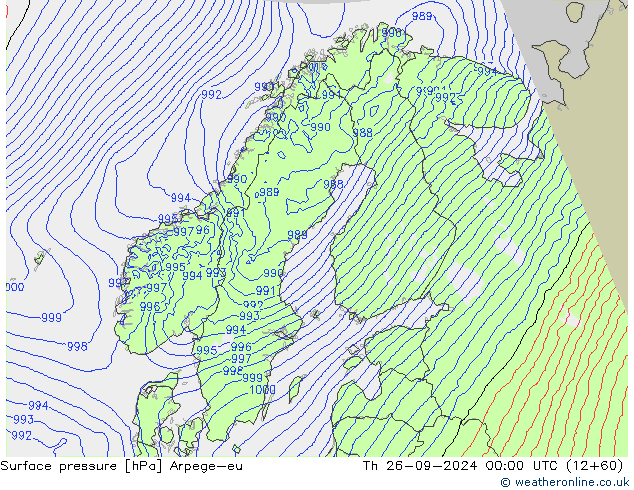 Surface pressure Arpege-eu Th 26.09.2024 00 UTC