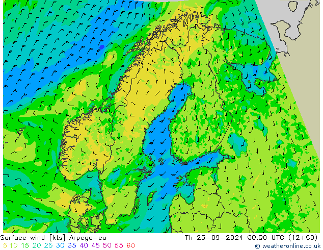 Viento 10 m Arpege-eu jue 26.09.2024 00 UTC