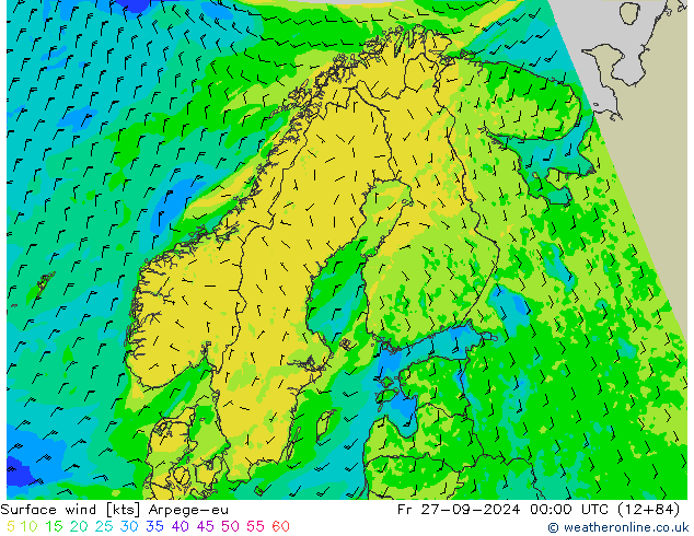 wiatr 10 m Arpege-eu pt. 27.09.2024 00 UTC