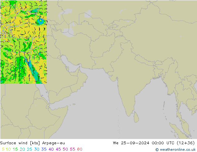 Vento 10 m Arpege-eu Qua 25.09.2024 00 UTC