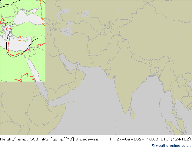 Height/Temp. 500 гПа Arpege-eu пт 27.09.2024 18 UTC