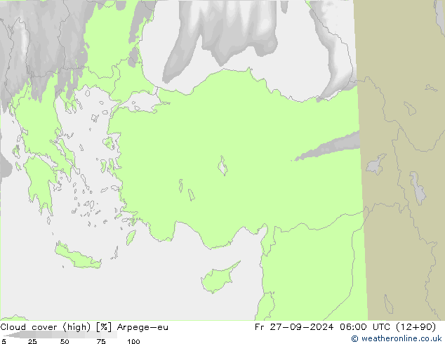 Cloud cover (high) Arpege-eu Fr 27.09.2024 06 UTC