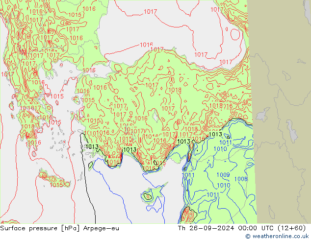 Surface pressure Arpege-eu Th 26.09.2024 00 UTC