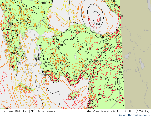 Theta-e 850hPa Arpege-eu lun 23.09.2024 15 UTC