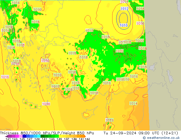 Thck 850-1000 hPa Arpege-eu Út 24.09.2024 09 UTC