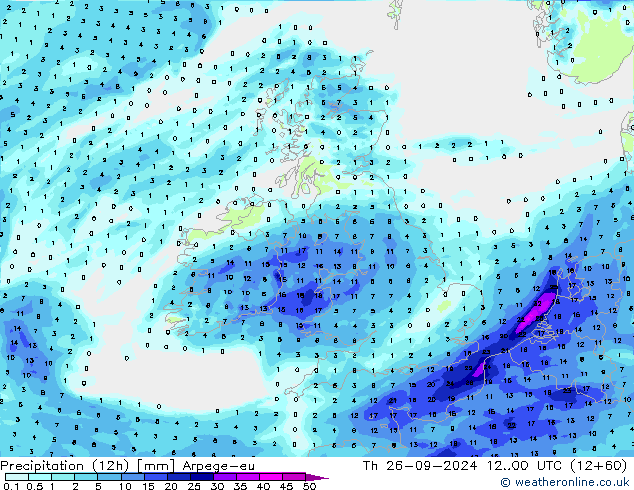 Precipitation (12h) Arpege-eu Th 26.09.2024 00 UTC