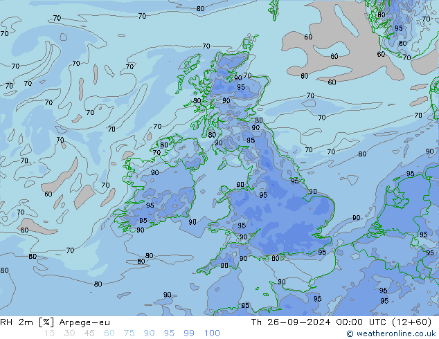 RH 2m Arpege-eu Th 26.09.2024 00 UTC