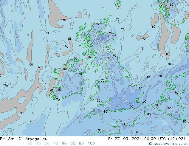 RH 2m Arpege-eu Fr 27.09.2024 09 UTC