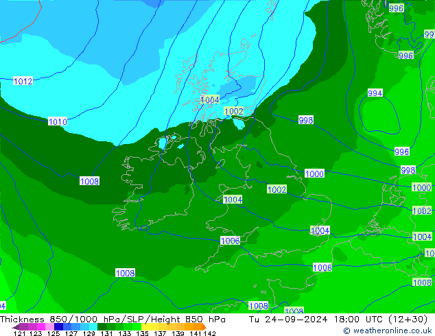 Thck 850-1000 hPa Arpege-eu  24.09.2024 18 UTC