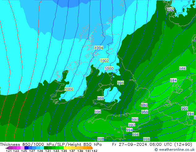 Thck 850-1000 hPa Arpege-eu Fr 27.09.2024 06 UTC