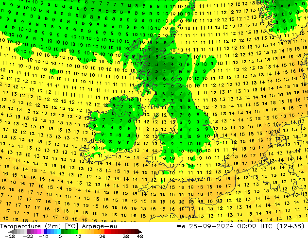 Temperature (2m) Arpege-eu We 25.09.2024 00 UTC