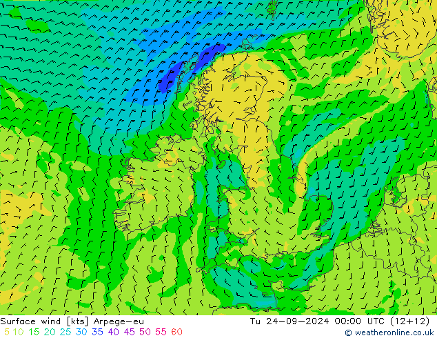 wiatr 10 m Arpege-eu wto. 24.09.2024 00 UTC