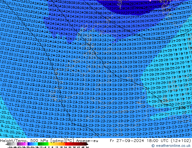 Height/Temp. 500 hPa Arpege-eu Fr 27.09.2024 18 UTC