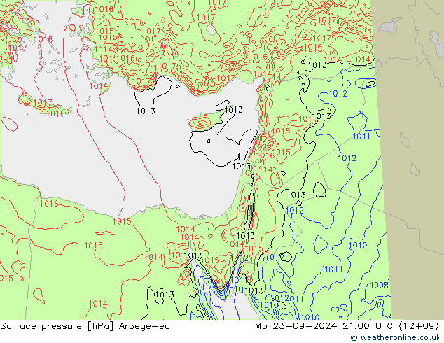 Surface pressure Arpege-eu Mo 23.09.2024 21 UTC