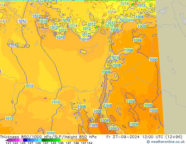 Espesor 850-1000 hPa Arpege-eu vie 27.09.2024 12 UTC