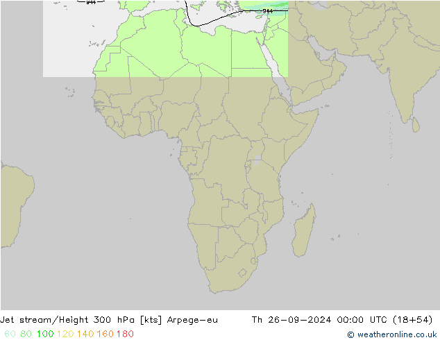 Jet stream/Height 300 hPa Arpege-eu Čt 26.09.2024 00 UTC