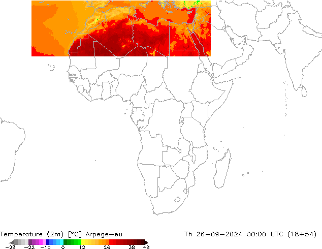 Temperaturkarte (2m) Arpege-eu Do 26.09.2024 00 UTC