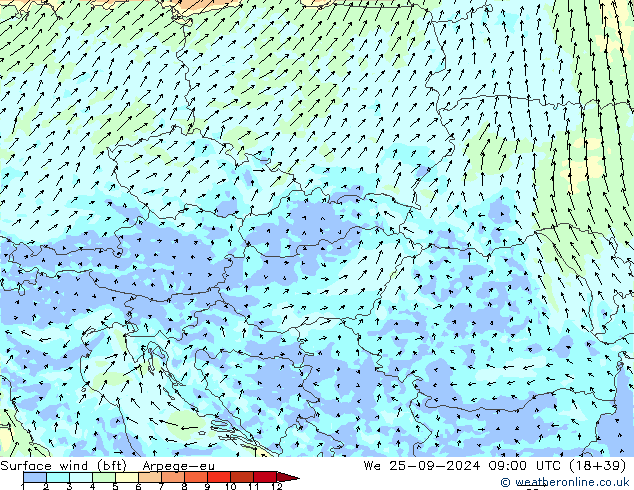 ве�Bе�@ 10 m (bft) Arpege-eu ср 25.09.2024 09 UTC