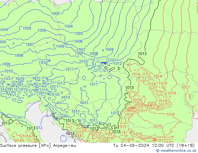 Atmosférický tlak Arpege-eu Út 24.09.2024 12 UTC