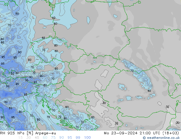 RH 925 hPa Arpege-eu Mo 23.09.2024 21 UTC