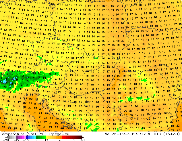 Temperature (2m) Arpege-eu We 25.09.2024 00 UTC