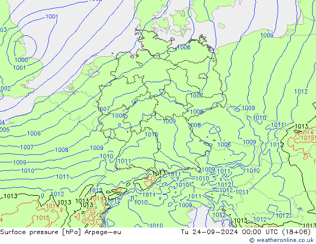 Surface pressure Arpege-eu Tu 24.09.2024 00 UTC