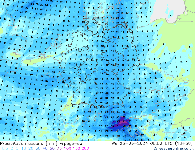 Precipitation accum. Arpege-eu ср 25.09.2024 00 UTC