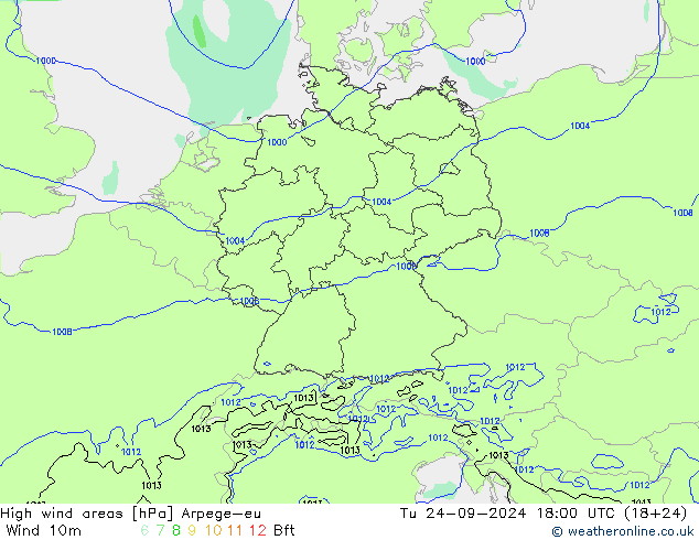 High wind areas Arpege-eu mar 24.09.2024 18 UTC