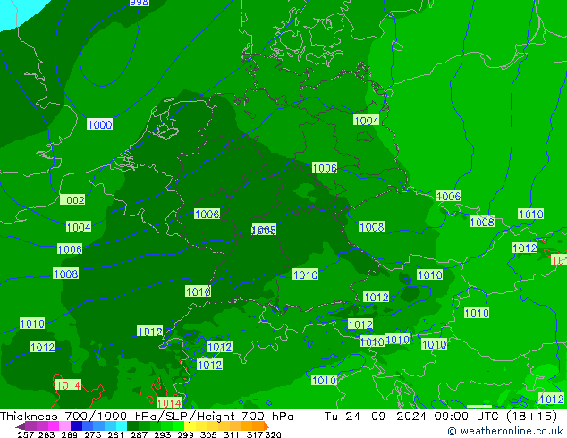 Thck 700-1000 hPa Arpege-eu Tu 24.09.2024 09 UTC