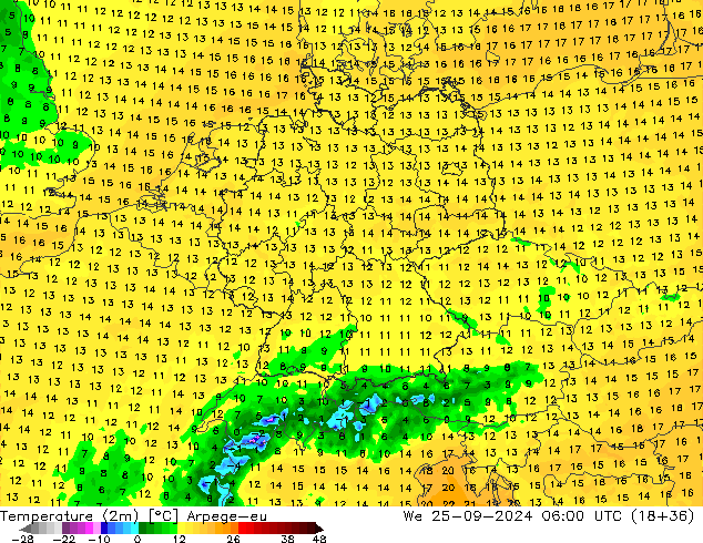 Temperature (2m) Arpege-eu We 25.09.2024 06 UTC