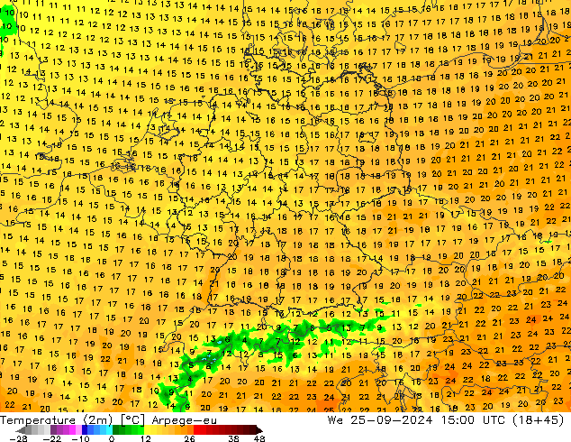 Temperature (2m) Arpege-eu We 25.09.2024 15 UTC