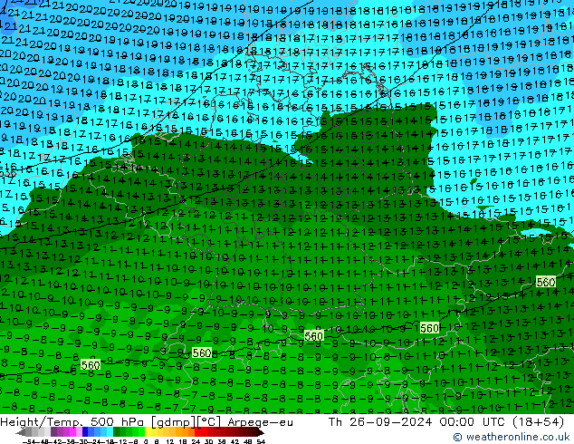 Height/Temp. 500 гПа Arpege-eu чт 26.09.2024 00 UTC