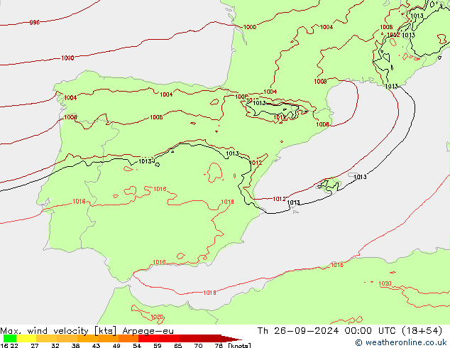 Max. wind snelheid Arpege-eu do 26.09.2024 00 UTC