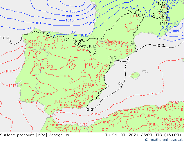 Surface pressure Arpege-eu Tu 24.09.2024 03 UTC