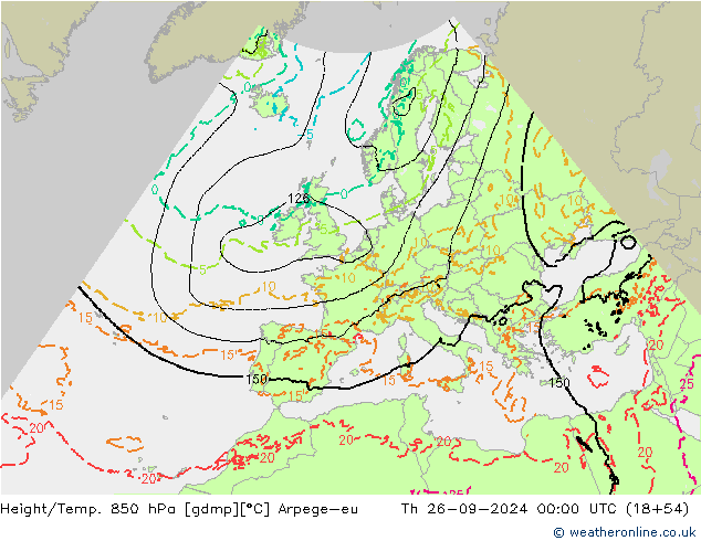 Height/Temp. 850 hPa Arpege-eu Th 26.09.2024 00 UTC