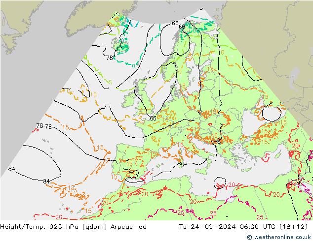 Height/Temp. 925 hPa Arpege-eu Ter 24.09.2024 06 UTC