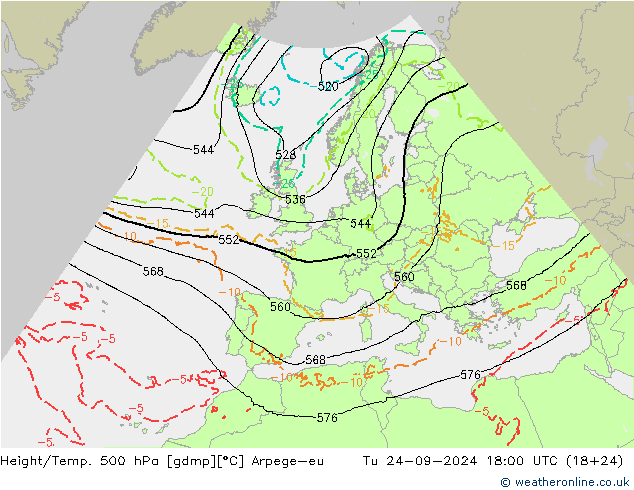 Height/Temp. 500 hPa Arpege-eu wto. 24.09.2024 18 UTC