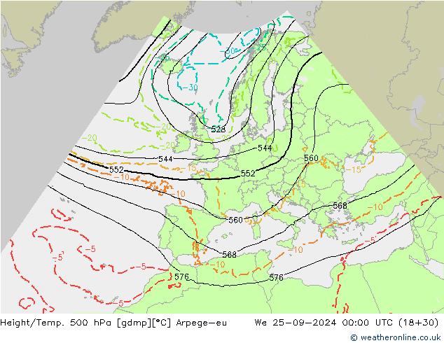 Yükseklik/Sıc. 500 hPa Arpege-eu Çar 25.09.2024 00 UTC