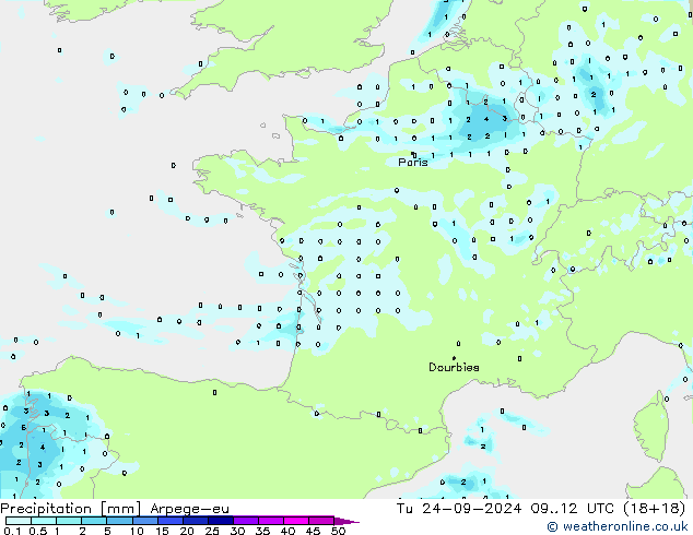 осадки Arpege-eu вт 24.09.2024 12 UTC