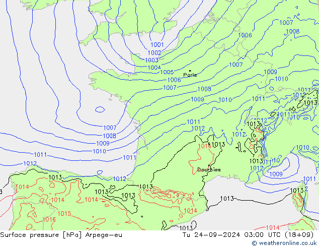 Atmosférický tlak Arpege-eu Út 24.09.2024 03 UTC