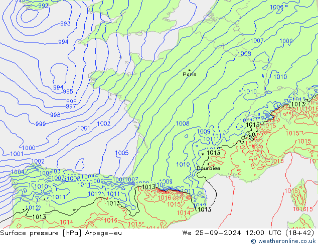 pression de l'air Arpege-eu mer 25.09.2024 12 UTC