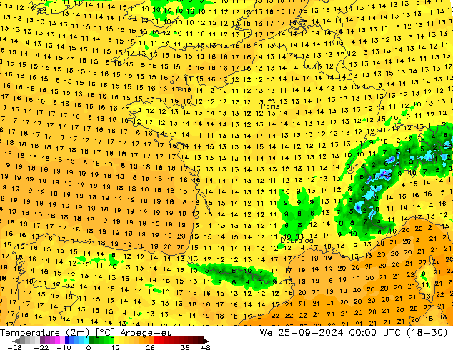 Temperature (2m) Arpege-eu We 25.09.2024 00 UTC